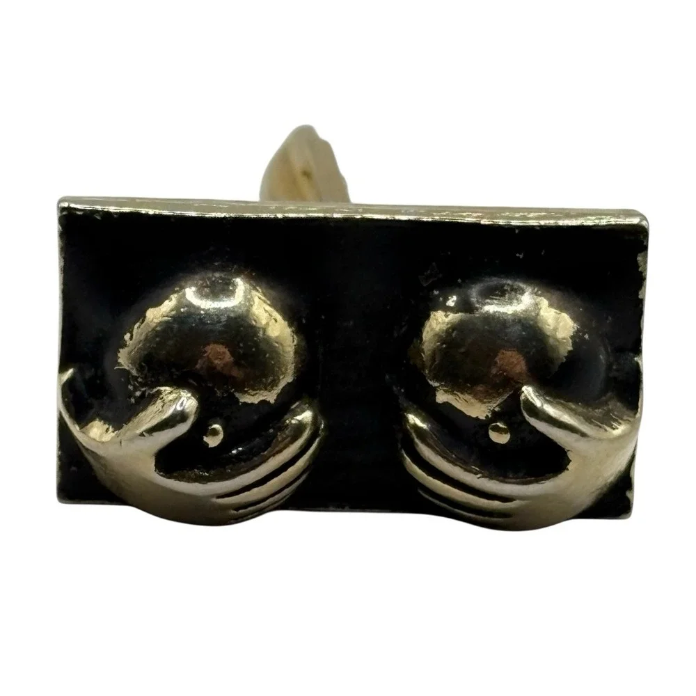 Boobs Breasts Cufflinks Naughty Gold Tone Black‎ Happy Hands Novelty Funny READ